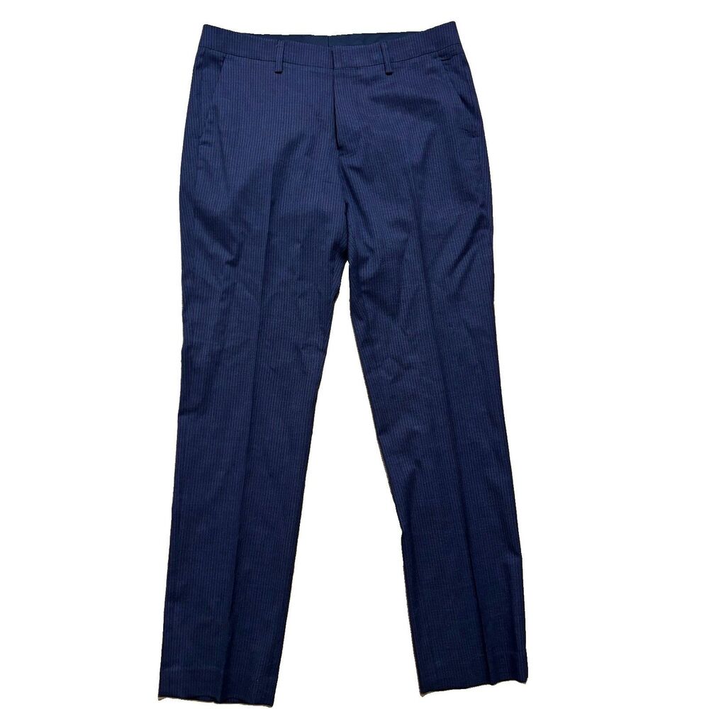 Bonobos Pants Sz 32x32 Navy Blue Pinstripe Marzotto Italian Wool Blend NEW